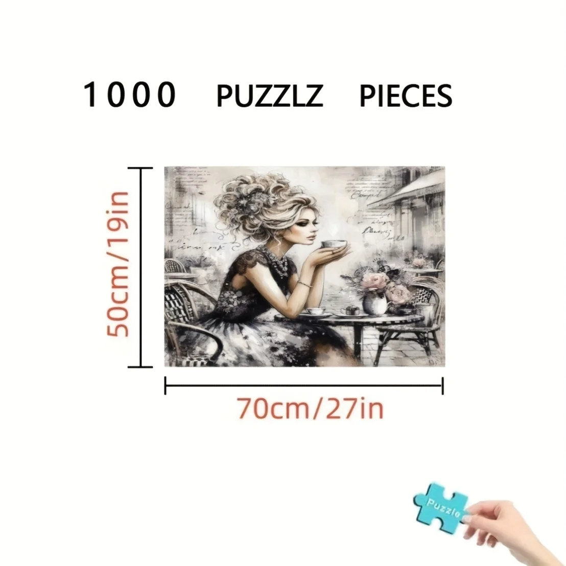 1000ピース ジグソーパズル - エレガントな女性と花柄のテーブルシーンを描いたヴィンテージティーパーティー、厚紙の難しいパズル（大人向け）