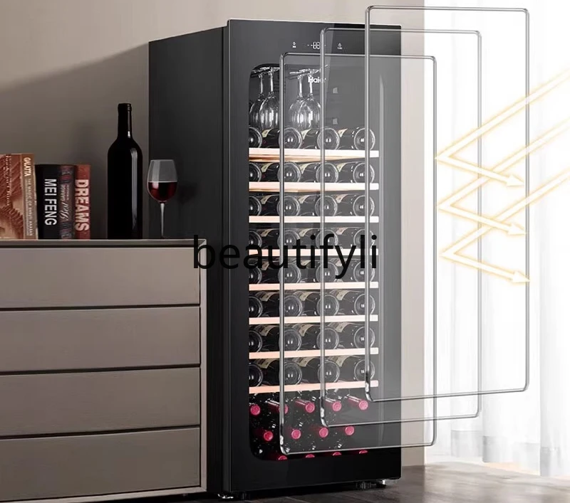 خزانة مشروبات حمراء 196 لتر منزلية 84 زجاجة تبريد الرياح خالية من الصقيع مكتب غرفة المعيشة خزانة مشروبات طازجة مبردة #3