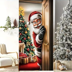 Christmas Santa Open The Door Hanging Flag Porch Door Banner Christmas Decorations For Home Xmas Gifts Navidad New Year Decor