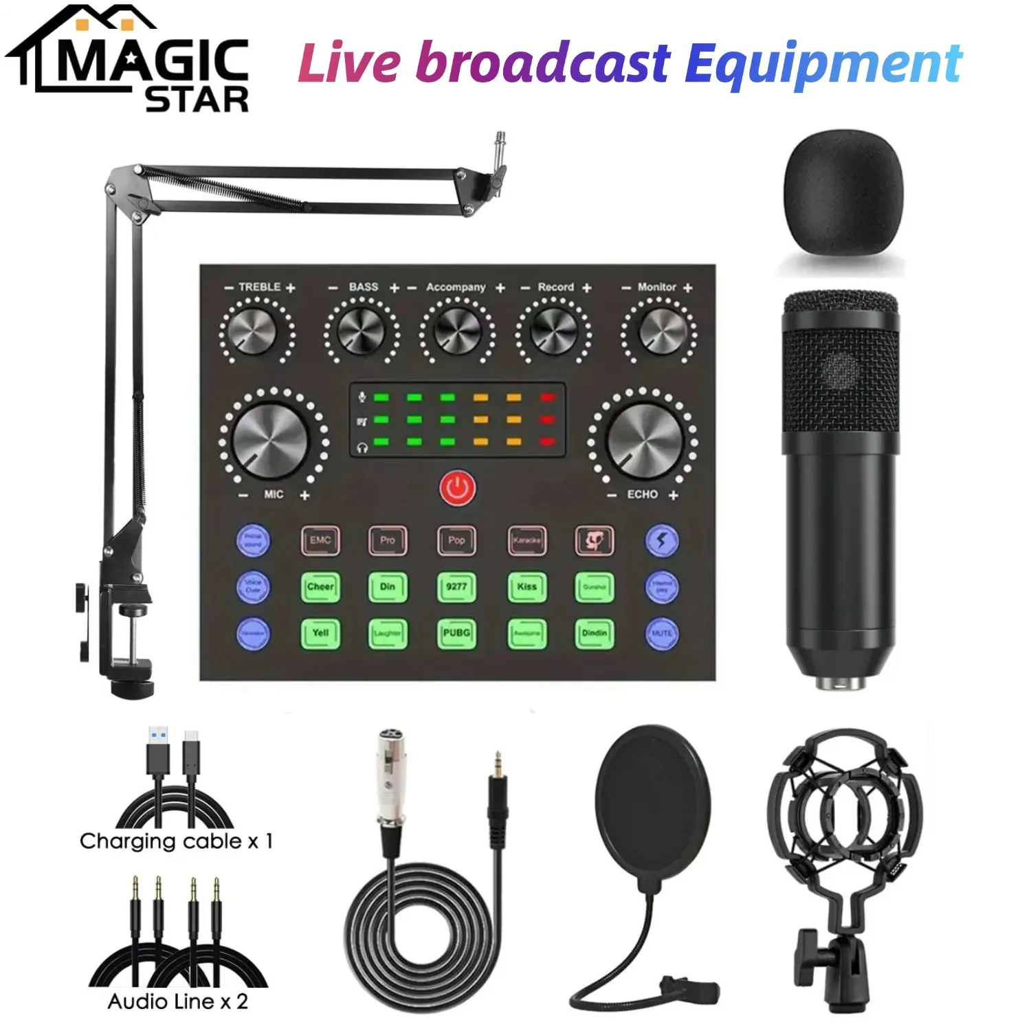 

Podcast equipment set with voice changer, podcast mixer, with BM800 microphone, suitable for podcast, recording, live broadcast