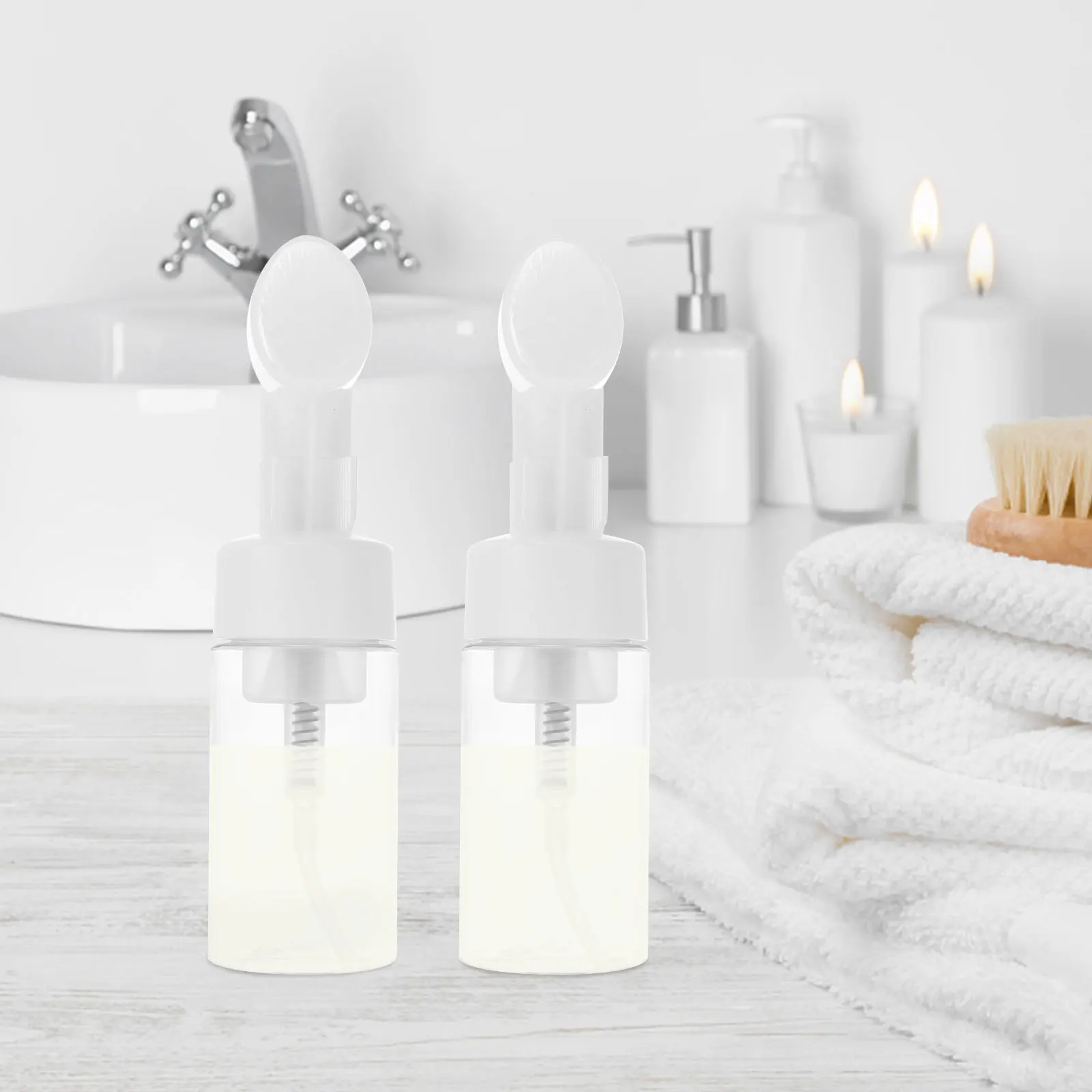 

2pcs 100Ml Silicone Brush Head Pet Mousse Foaming Sub Bottle Leakproof Shampoo Soap Dispenser Travel Fillable Facial