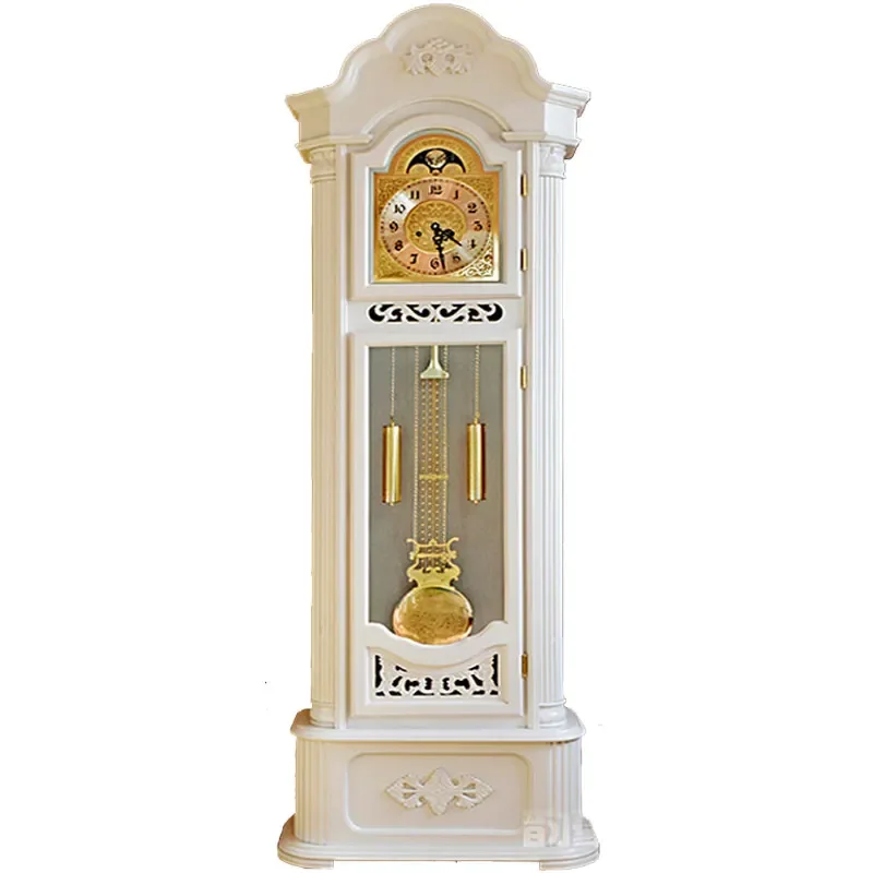 Floor clock, living room, solid wood mechanical clock, clock seat, Chinese luxurious and atmospheric white standing clock