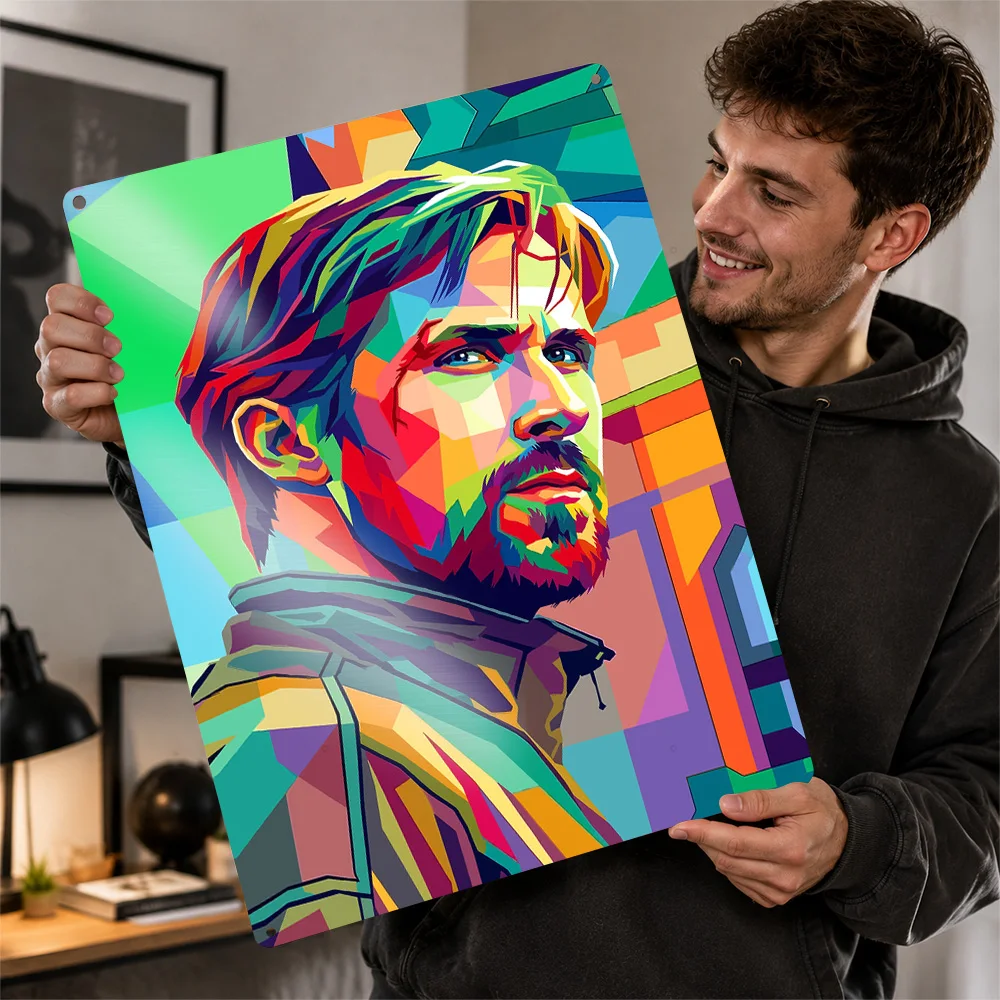 Ryan Gosling Pop Art Portrait Metal Poster Perfect Gift for Fans Lovers Customized Wall Art Metal Sign for Article Decoration