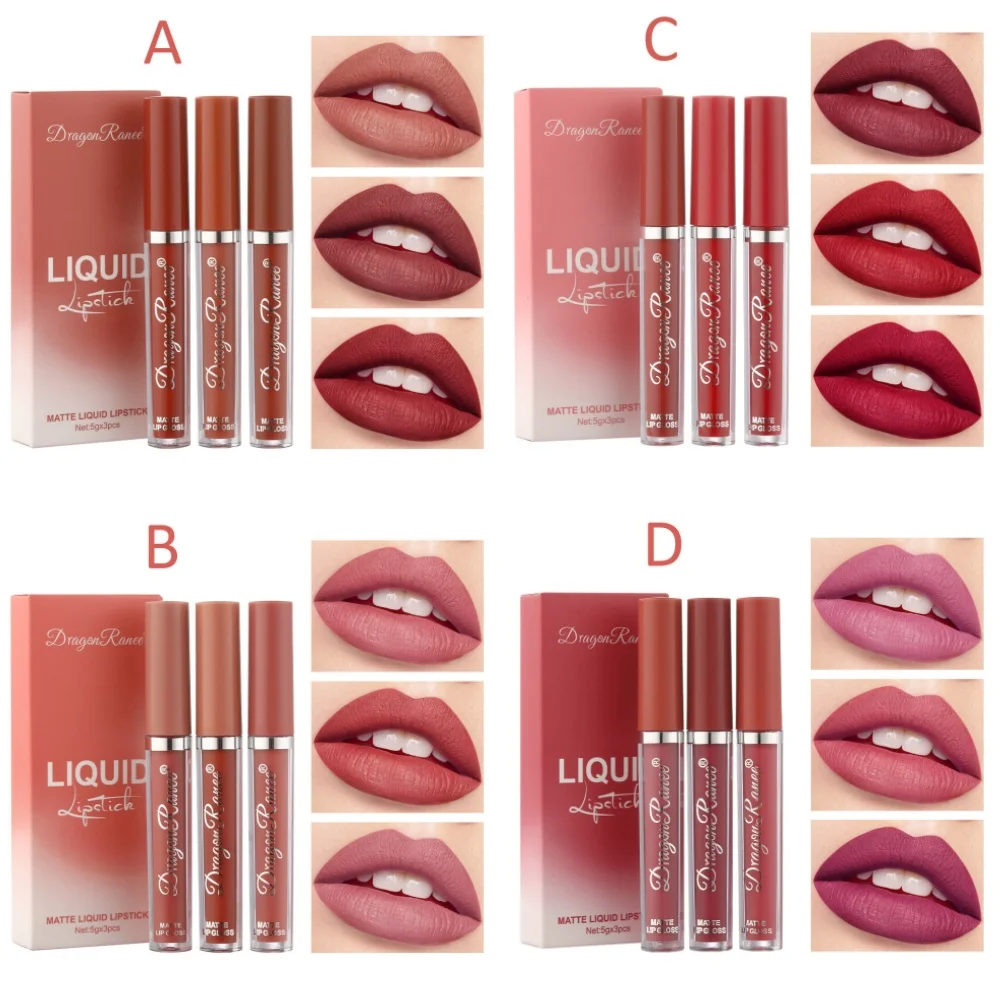 3 stks Fluwelen Matte Lippenstift Set Langdurige Waterdichte Lipgloss Non Transfer Naakt Non Stick Lip Glazuur Make-up Schoonheid Cosmetica