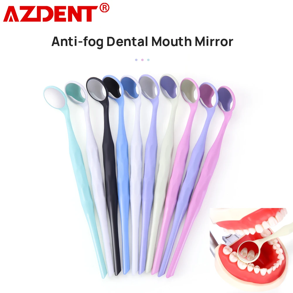 AZDENT 10 Pcs Colorful Anti-fog Dental Mouth Checking Mirror Single Double Sided Surface Exam Mirrors Reflectors With Handle