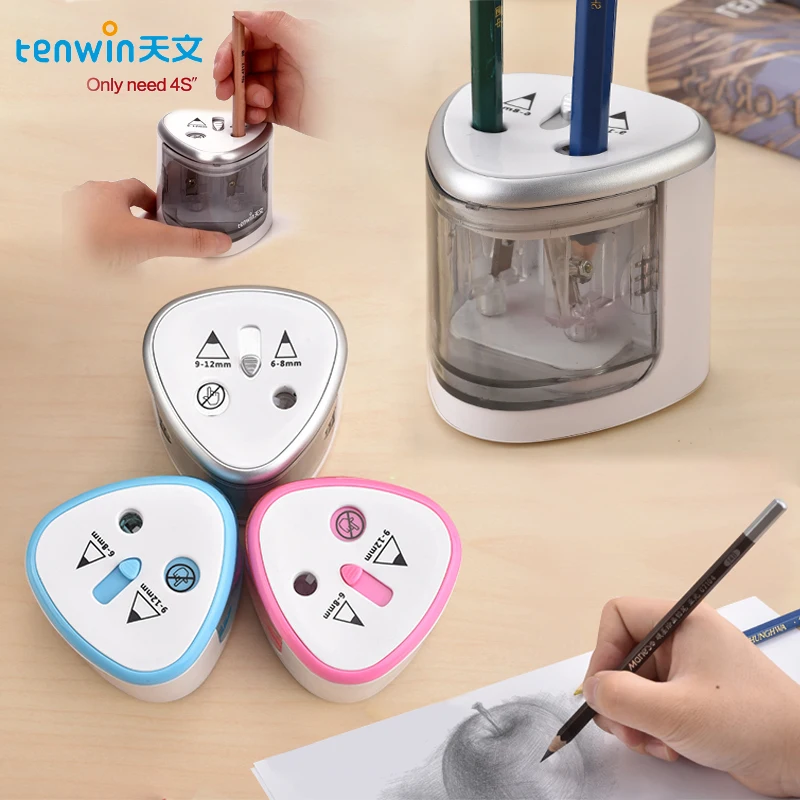 Tenwin-Electric Automatic Pencil Sharpener, lâmina mecânica bonito com bateria do recipiente, Papelaria para crianças