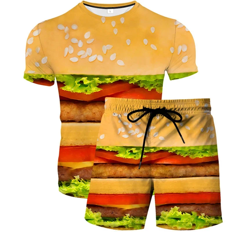 

Interesting 3D men's printed hamburgers, short-sleeved hip-hop economy, streetwear sets, children's sports Olympics, clothing, n
