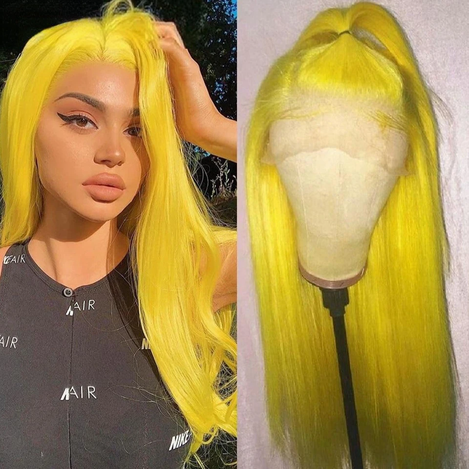 

Yellow Colored13x4 Transparent Lace Front Wig Straight Human Hair Wigs For Women Pre Plucked