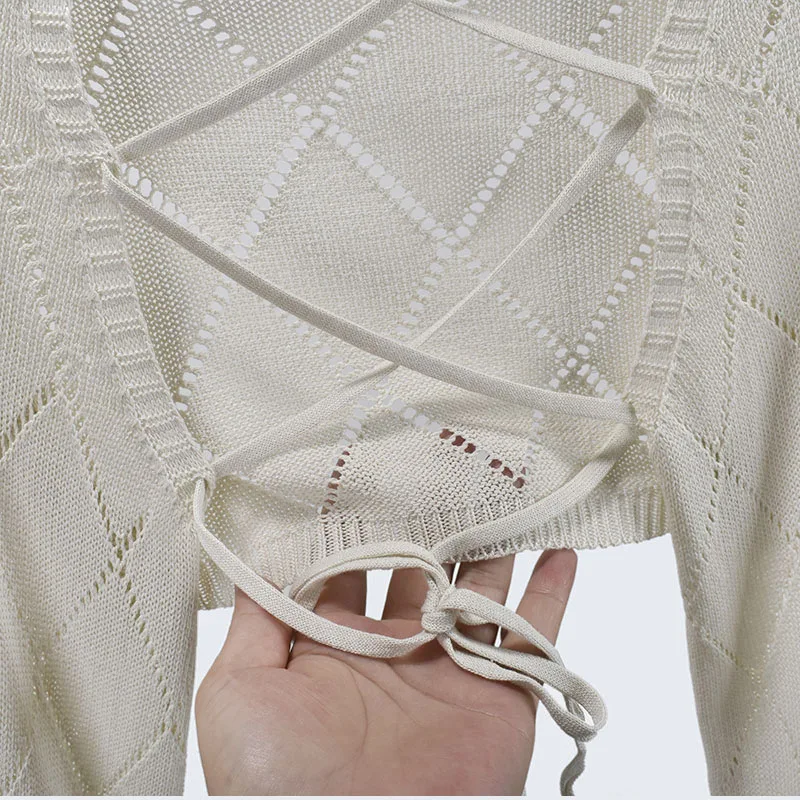 Cardigan Sweaters Women Loose Sun-proof Hollow Out Korean Style Simple Trendy Knitted Spring Solid All-match Outwear Bandage