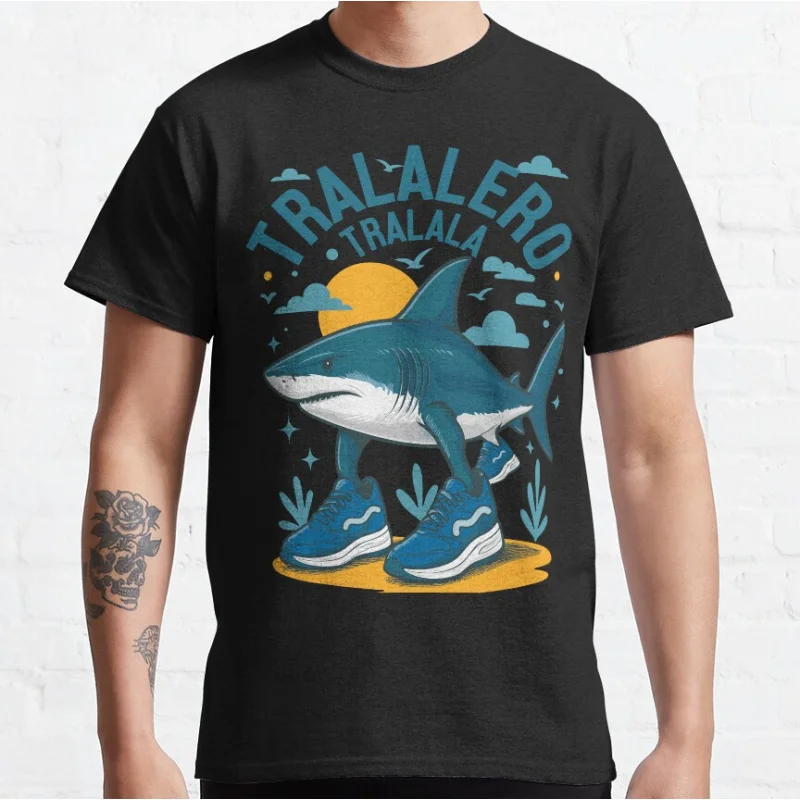 

tralalero tralala shark Italian Brainrot Funny Meme T-shirt for men large size Adult Tops S-6xl mens clothing