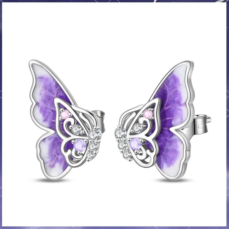 أقراط فراشة مضيئة من الفضة الإسترليني عيار 925، مناسبة للبيع بالجملة من الأقراط المراهقات وهدايا المجوهرات النسائية #1