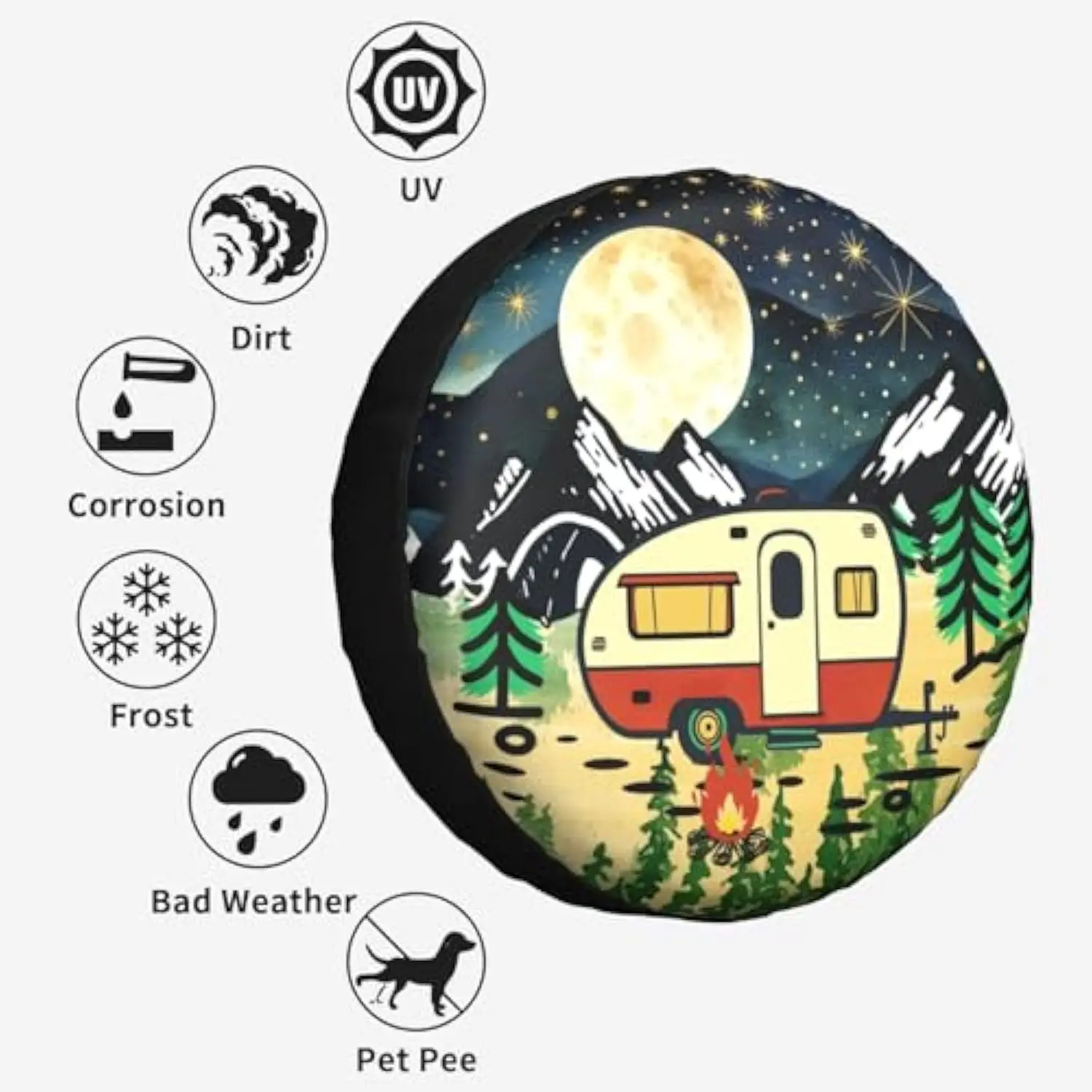 Moonlit Camping RV Trailer Spare Tire Cover Polyester Weatherproof Wheel Protector for Camper SUV