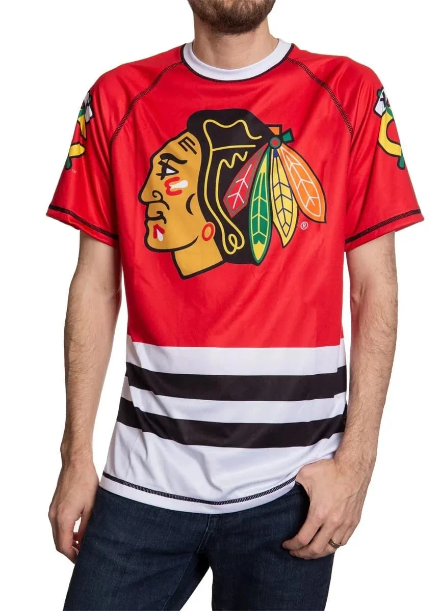 Camisa de Hóquei no Gelo Listrada Chicago Blackhawks 2026 de Secagem Rápida, Manga Curta, para Treino Esportivo Masculino