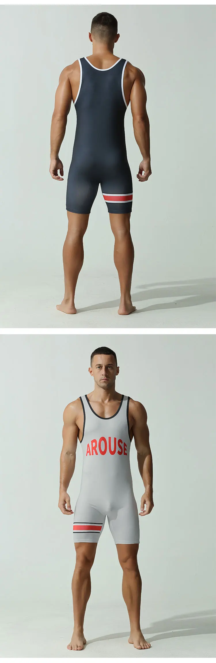 TAUWELL Herren-Einteiler-Ringeranzug „AROUSE“ mit Buchstaben-Print, glatter, dehnbarer Stoff, atmungsaktiver Sport-Bodysuit für Fitness und Training – Detail 4