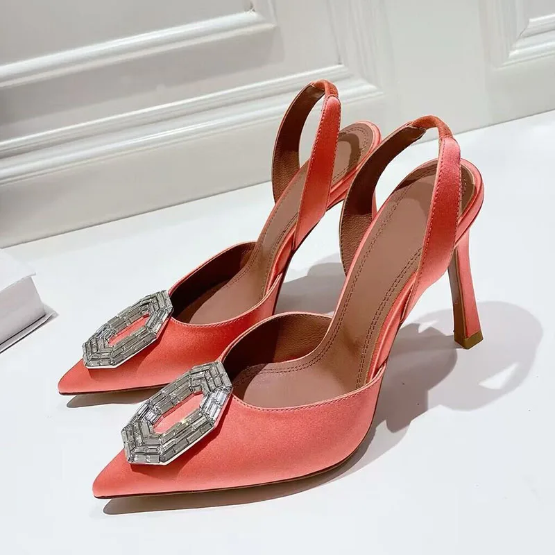 Spring Summer Bling Crystal High Heels Sandals Women Pointed Toe Cup Heels Back Strap Sandalias Sexy Party Banquet Dress Shoes
