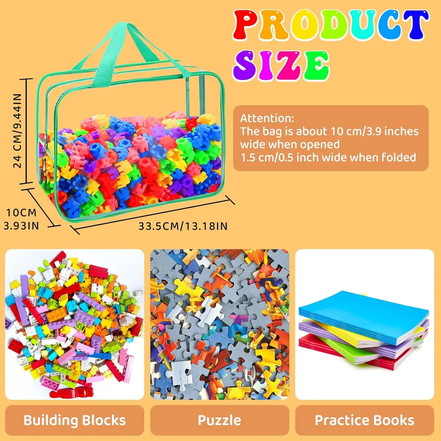 8 Packs 8 Colors Toy Storage Bags, Reusable Clear PVC Board Game Storage, Toy Organizers and Storage Bags with Zipper for Buildi
