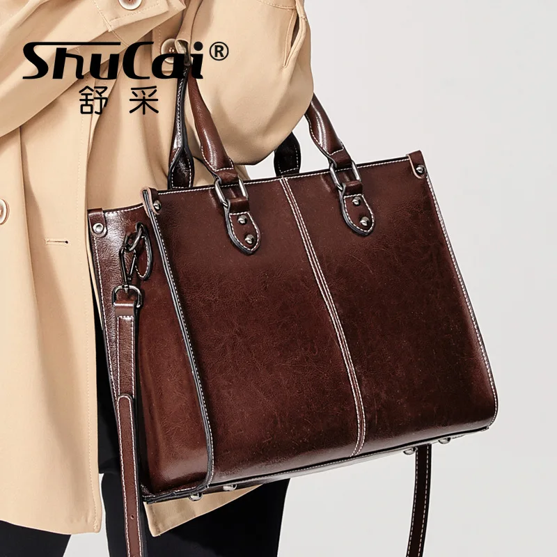 

Genuine Leather Women Handbag Crossbody Shoulder Tote Bag Shopping Fashion Office Female Real Cowhide Messenger Top Handle Bags