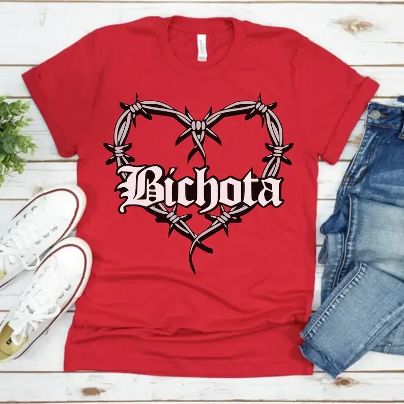 Y2k Bichota T Shirt Concert Heart Tattoo Teefor Bichota Concert Women  T-shirts for Women 100%Cotton T Shirt Goth  Drop Shipping