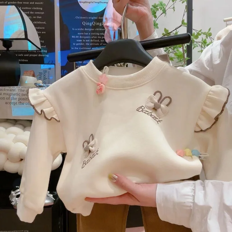 Girls Cute Bunny Print Sweatshirt Kids Flutter Ruffle Long Sleeve Tops Baby Girl Fashion Casual Outerwear T‑Shirt for Girl
