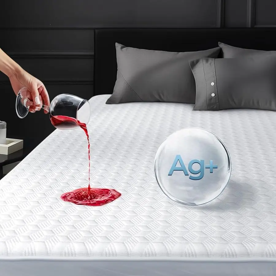 

Waterproof King Mattress Protector Made from Sil er-Infused Bamboo Rayon for Better Health, Odor-Free Hypoallergenic King Mattre