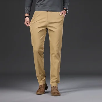 97% Cotton Men's Casual Pants Autumn Fashion Comfortable Elastic Slim Straight Business Trousers Black ArmyGreen Khaki 3 97% Cotton Men's Casual Pants Autumn Fashion Comfortable Elastic Slim Straight Business Trousers Black ArmyGreen Khaki 3
