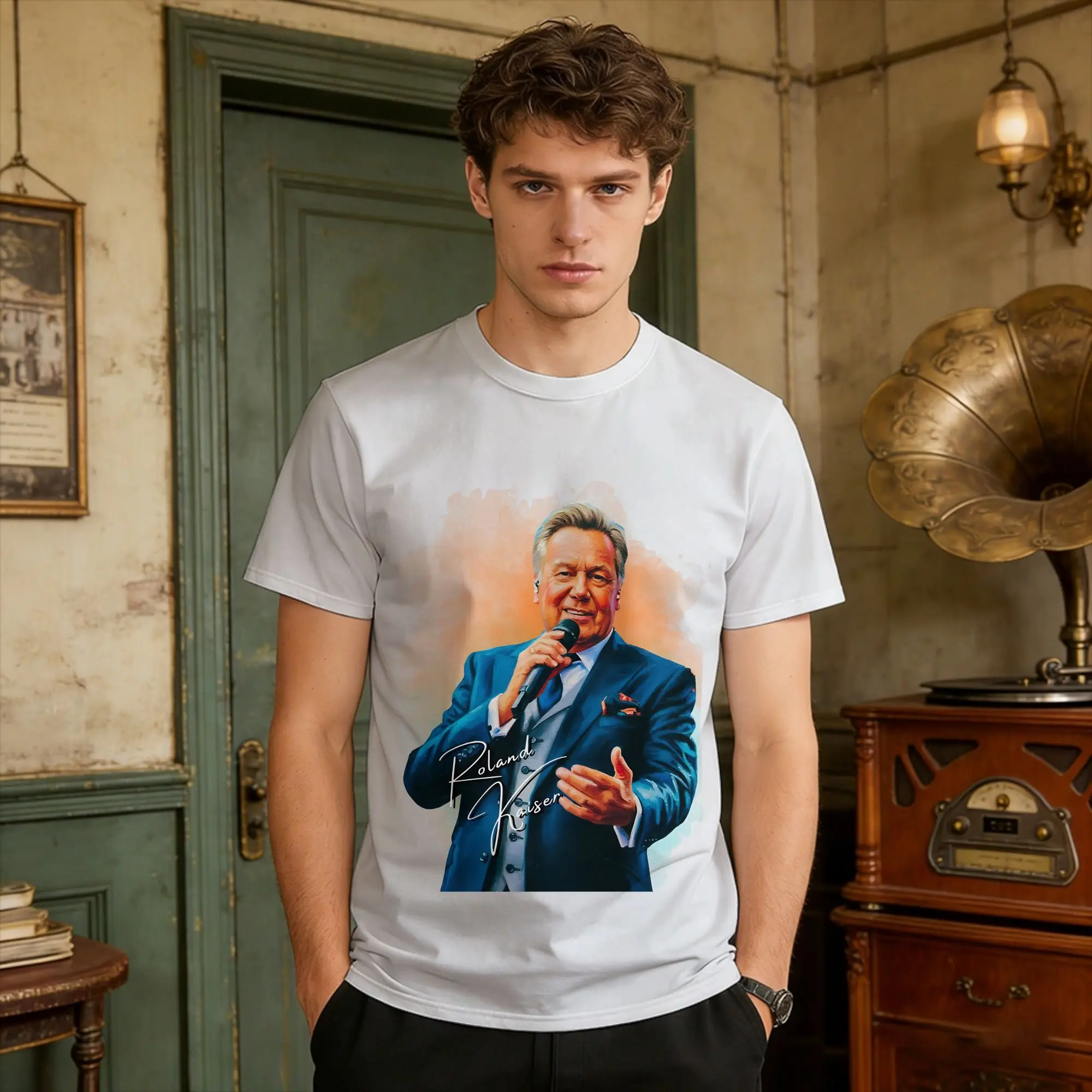 Roland Kaiser Paint Effect Cotton T-Shirt For Mens Beach Eurovisions T-Shirts Harajuku Tee Shirt Oversized Hot Sale Clothes