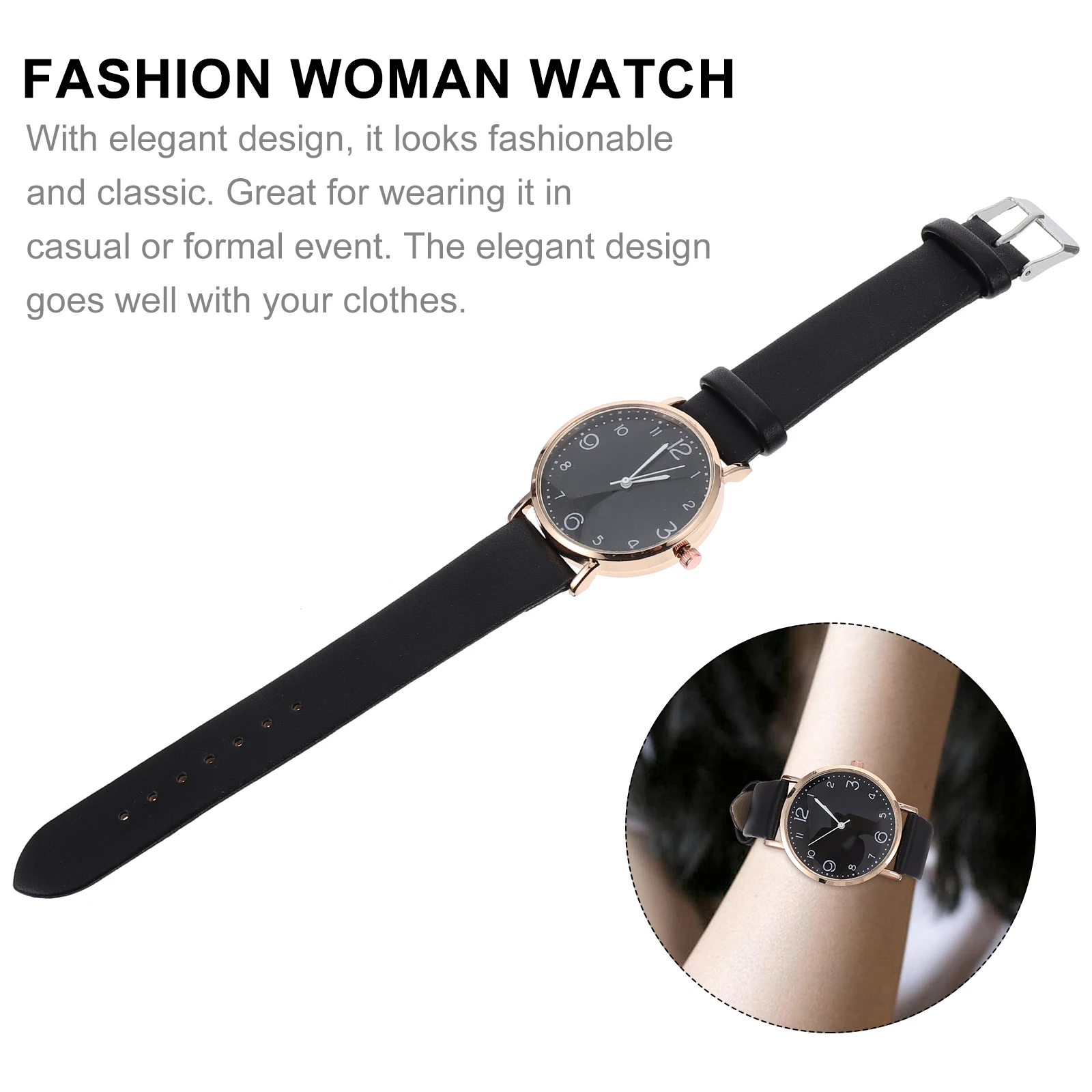 

Belt Watch Women Fashion Simple Black Mirror Ordinary Glass Adjustable Strap Quartz Watches Daily Wear Party School Gift Lady