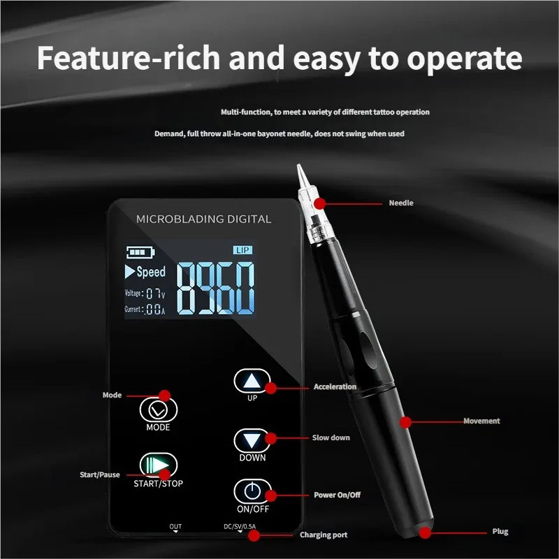

Black Electric Microblading PMU Tattoo Pen Rechargeable Multifunctional Permanent Makeup Eyebrow Lip Eye Tattoo Machine