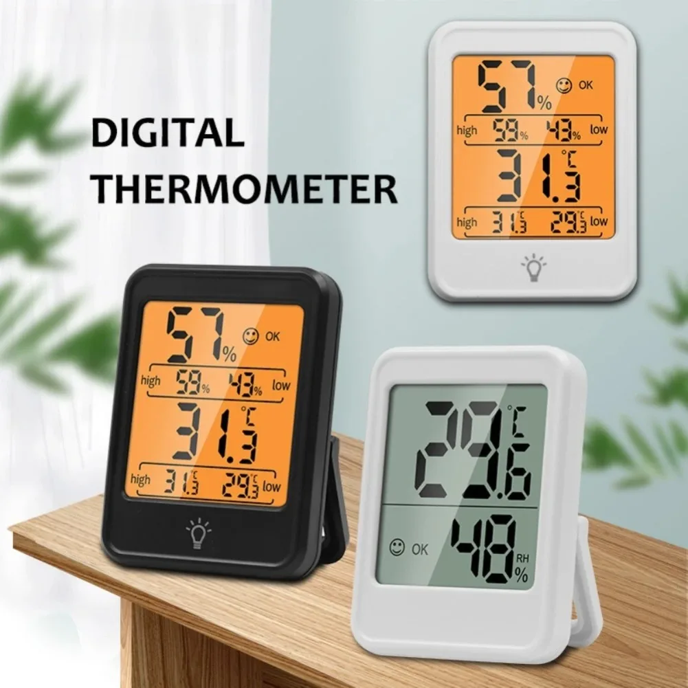 Thermomètre hygromètre numérique électronique LCD, moniteur de température et d'humidité intérieure avec horloge pour la maison, le bureau, la table