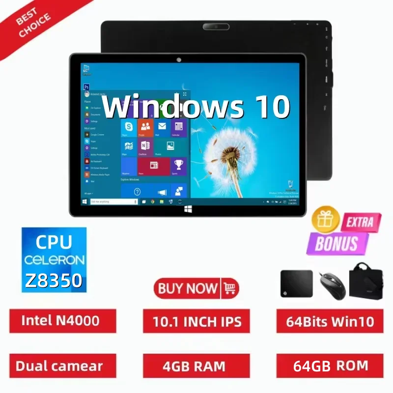 대규모 할인 행사! Max111 10.1인치, Intel N4000 CPU, 64비트, Windows 10 탑재 태블릿, 4GB DDR-RAM, 32GB ROM, USB 3.0, 1280 x 800 해상도, IPS HD-MI.