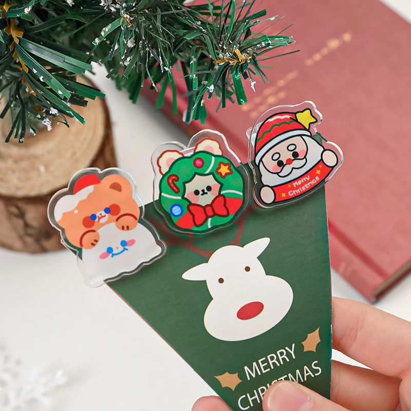 Cute Acrylic Christmas Tree Santa Claus Clip Snack Sealing Clip Office School Stationery Photo Decorative Supplies Stationery