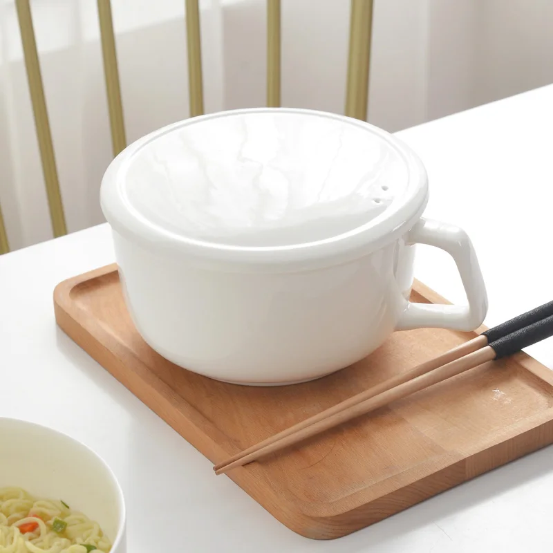 

Bone China Bowl with Single Handle Anti-Scalding Soup Bowl for Instant Noodles Ceramic Bowl with Lid Dining Utensils Handled ...