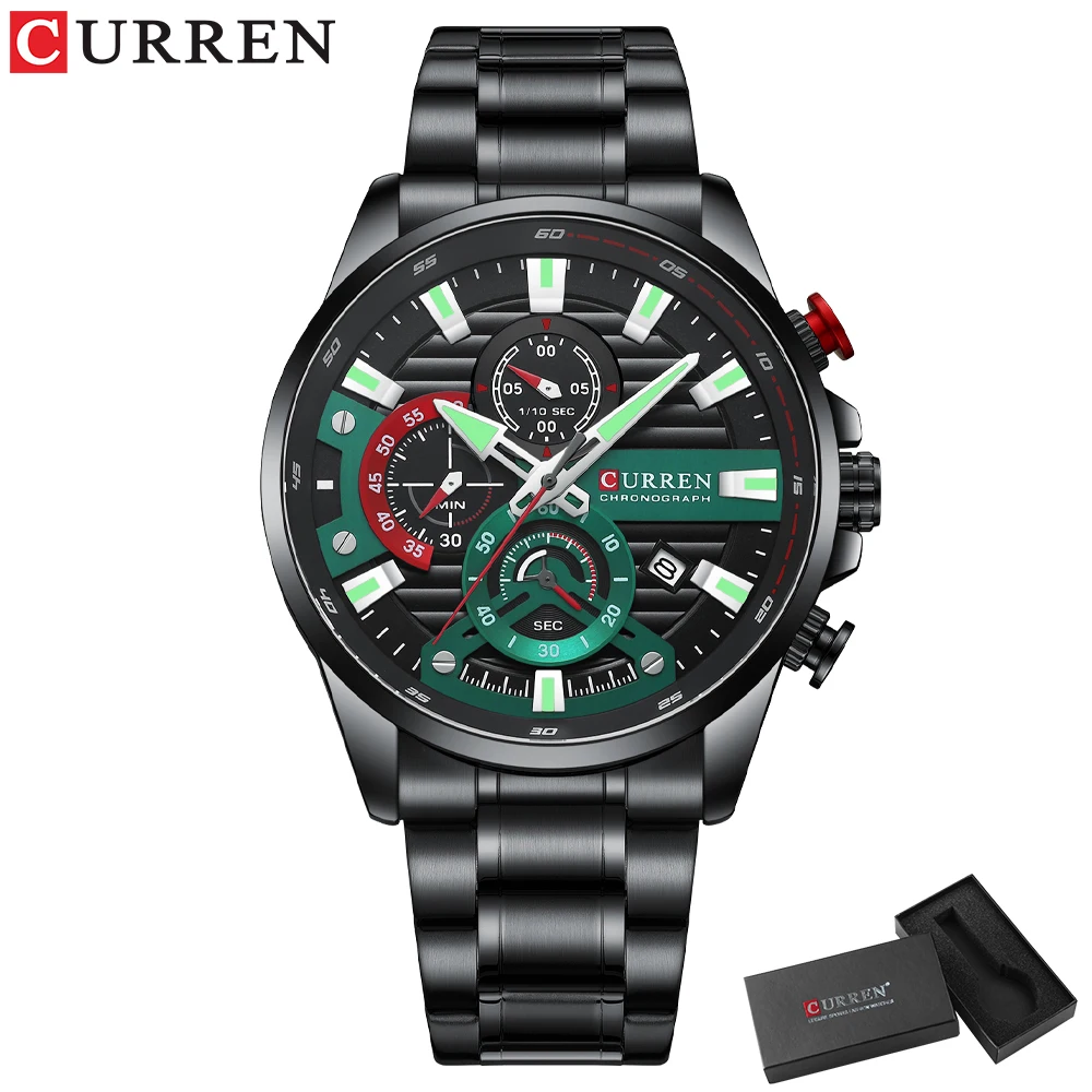 Curren neue blaue Multifunktions-Quarzuhren mit Edelstahl armbanduhren für Männer mit leuchtenden Zeigern 4
