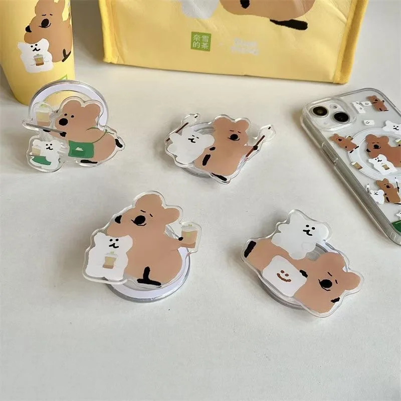 

Новый мультяшный милый медведь хурмы, подходит для Magsafe, магнитный кронштейн, мобильная подушка безопасности, настольный сильный адсорбционный стрейч