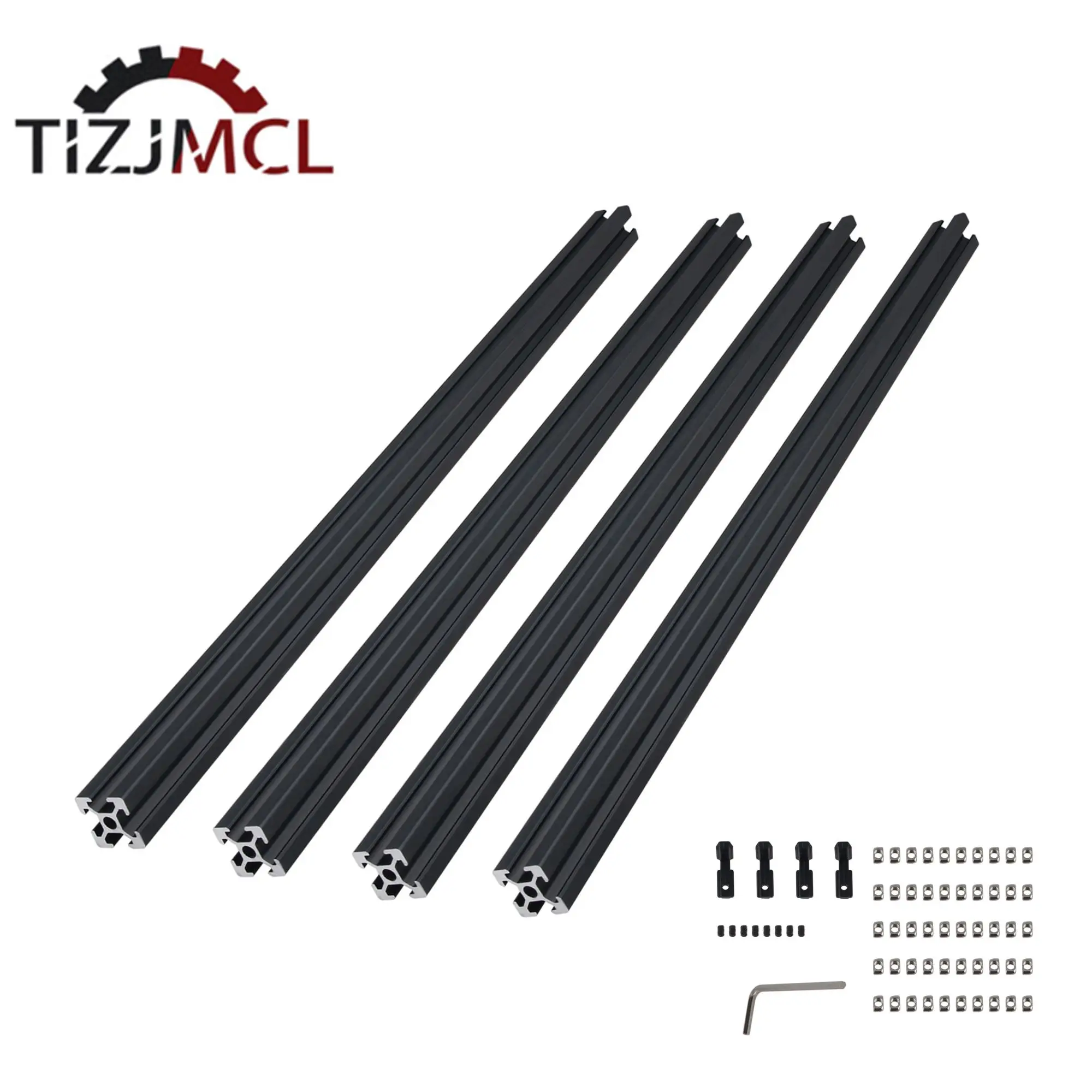 4pc 2020 Aluminum Profile T/V-Slot Black EU Standard 200-2000mm With corner groove connectors and T nuts For CNC 3D Printer DIY