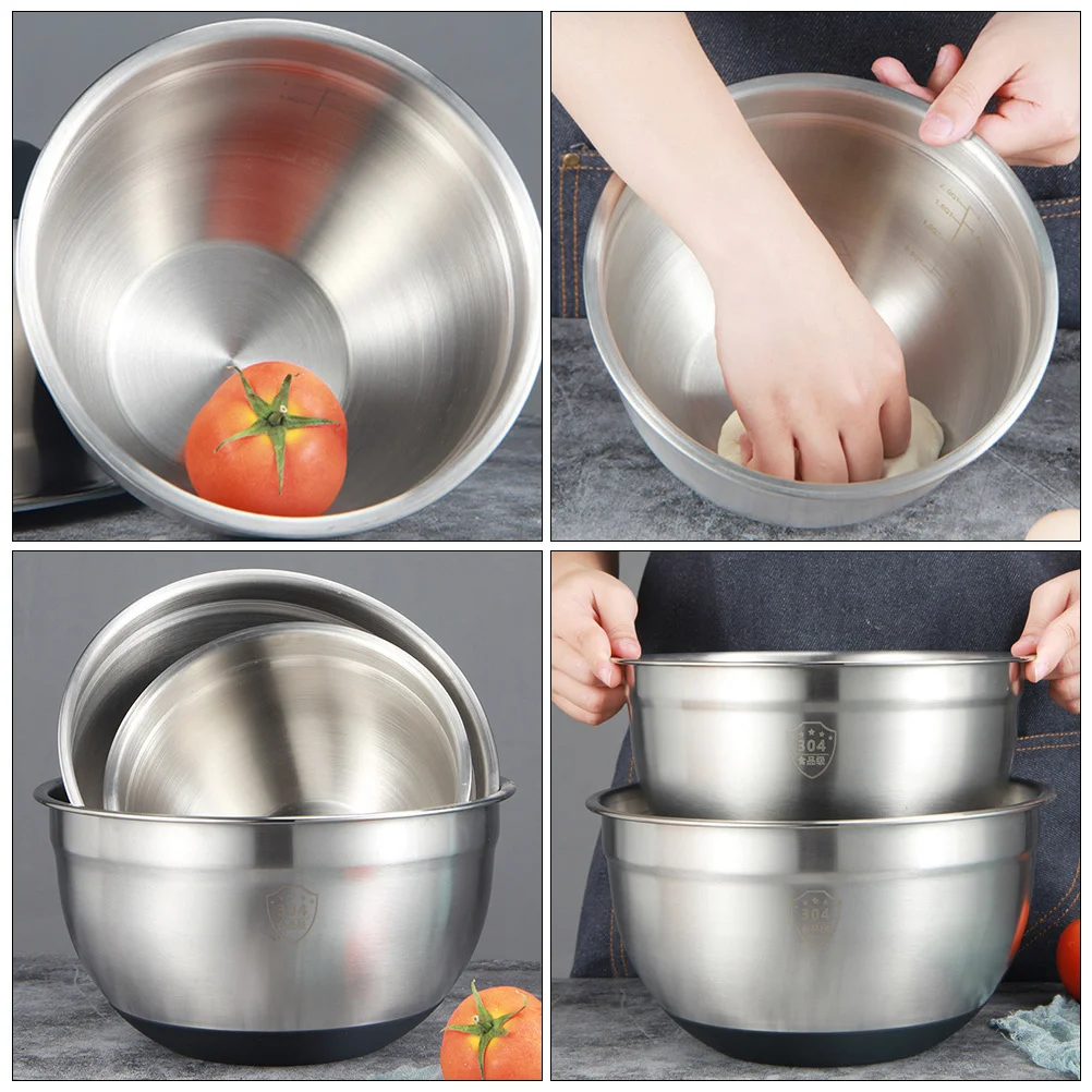 

1Pcs Stainless Steel Mixing Bowl Silicone Bottom Non Slip Food Container Salad Rice Vegetable Seasoning Bowl
