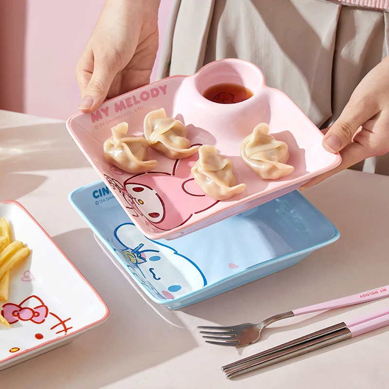 Sanrio My Melody Ceramic Dish Cartoon Cute Home Breakfast Plate Hello Kitty Plate Home Supplies Tableware