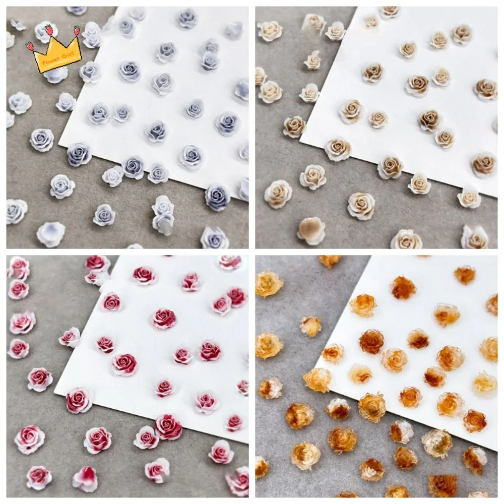 

50PCS 3D Resin Camellia Nail Art Decoration Dark Night Vintage Two-tone Camellia Accessories Simulation Flower Size Mixed