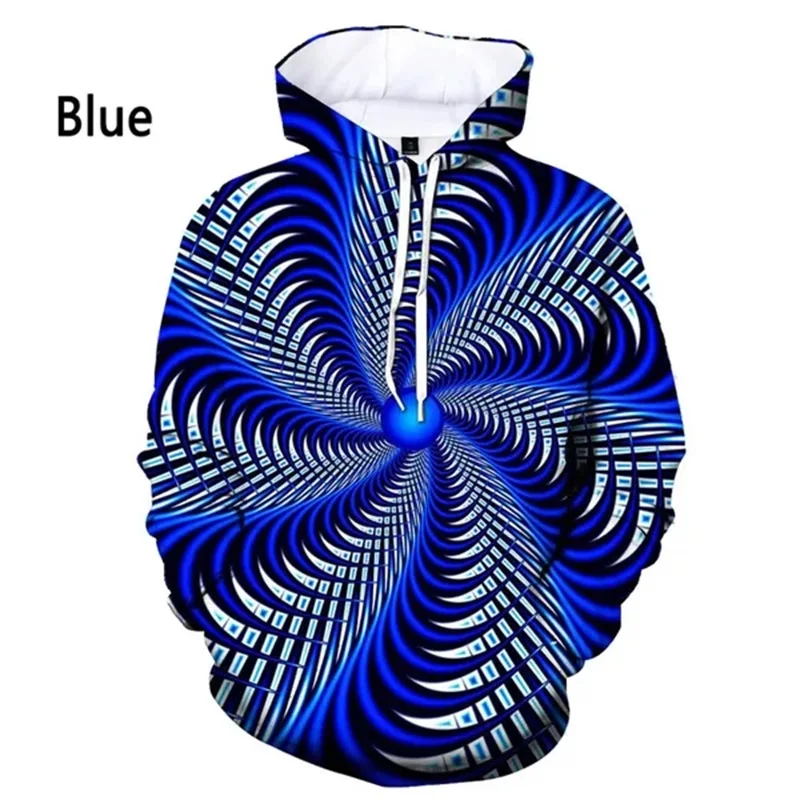 Mens Hoodies Personality Blue Vertigo Graphic Sweatshirts For Men Women 3D Printing Colorful Vertigo Hypnotic Pullovers Hoodies