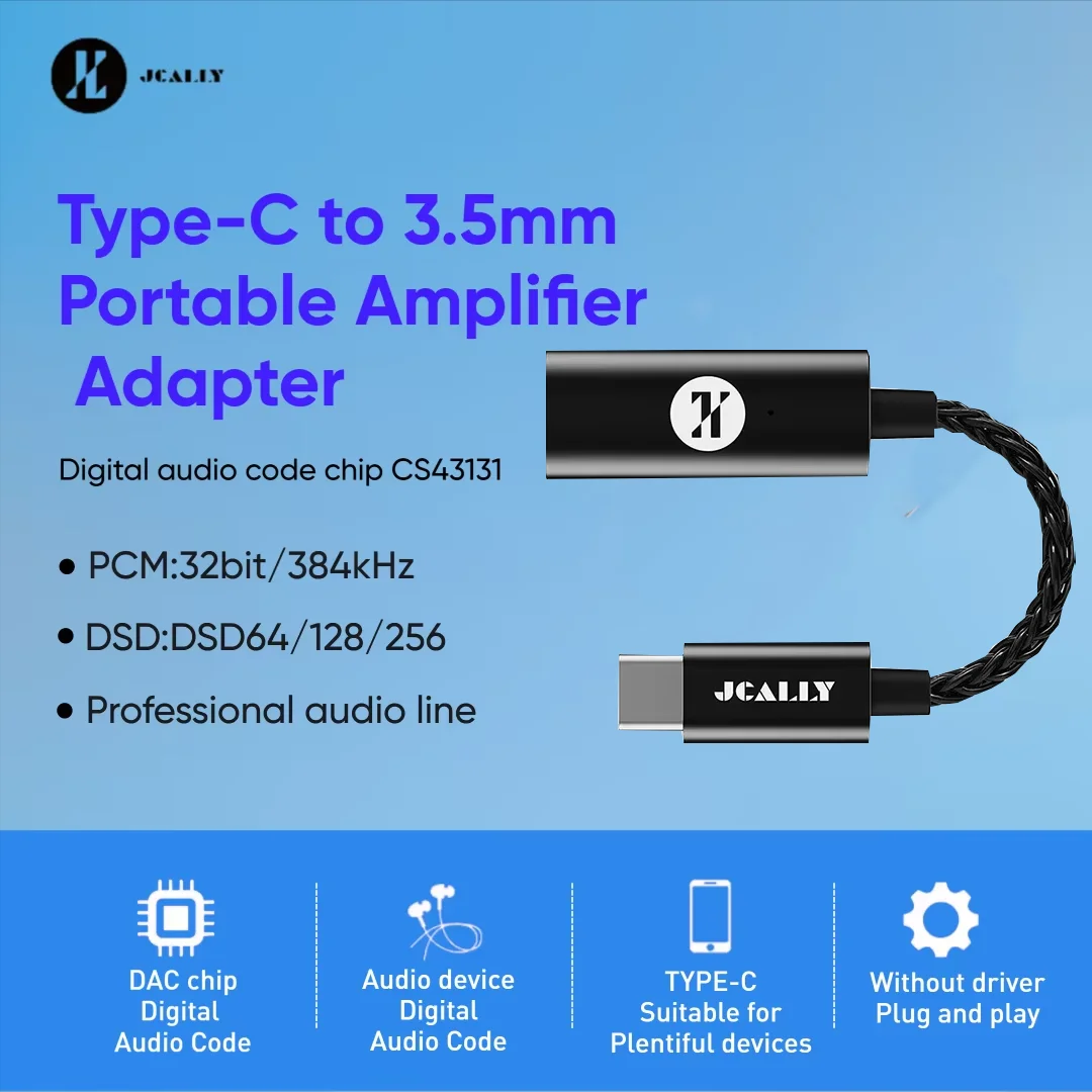 

JCALLY JM30 Type-C to 3.5mm Headphone Amplifier Adapter Cable Black JM30L Light-ning to 3.5mm Digital Audio DAC For IOS Android