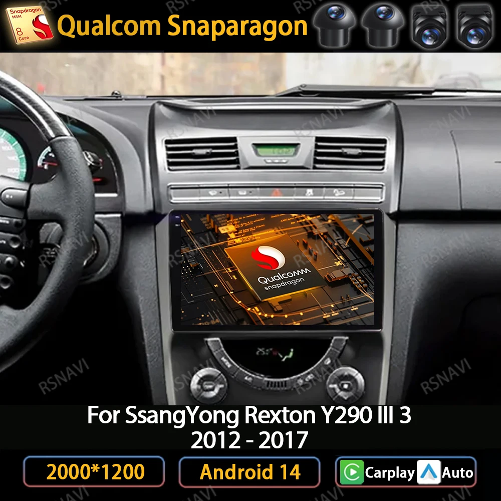 Android 14 Wireless Carplay Auto For SsangYong Rexton W 2014 - 2016 Car Radio Navigation GPS Multimedia Video Player 4G WIFI DSP