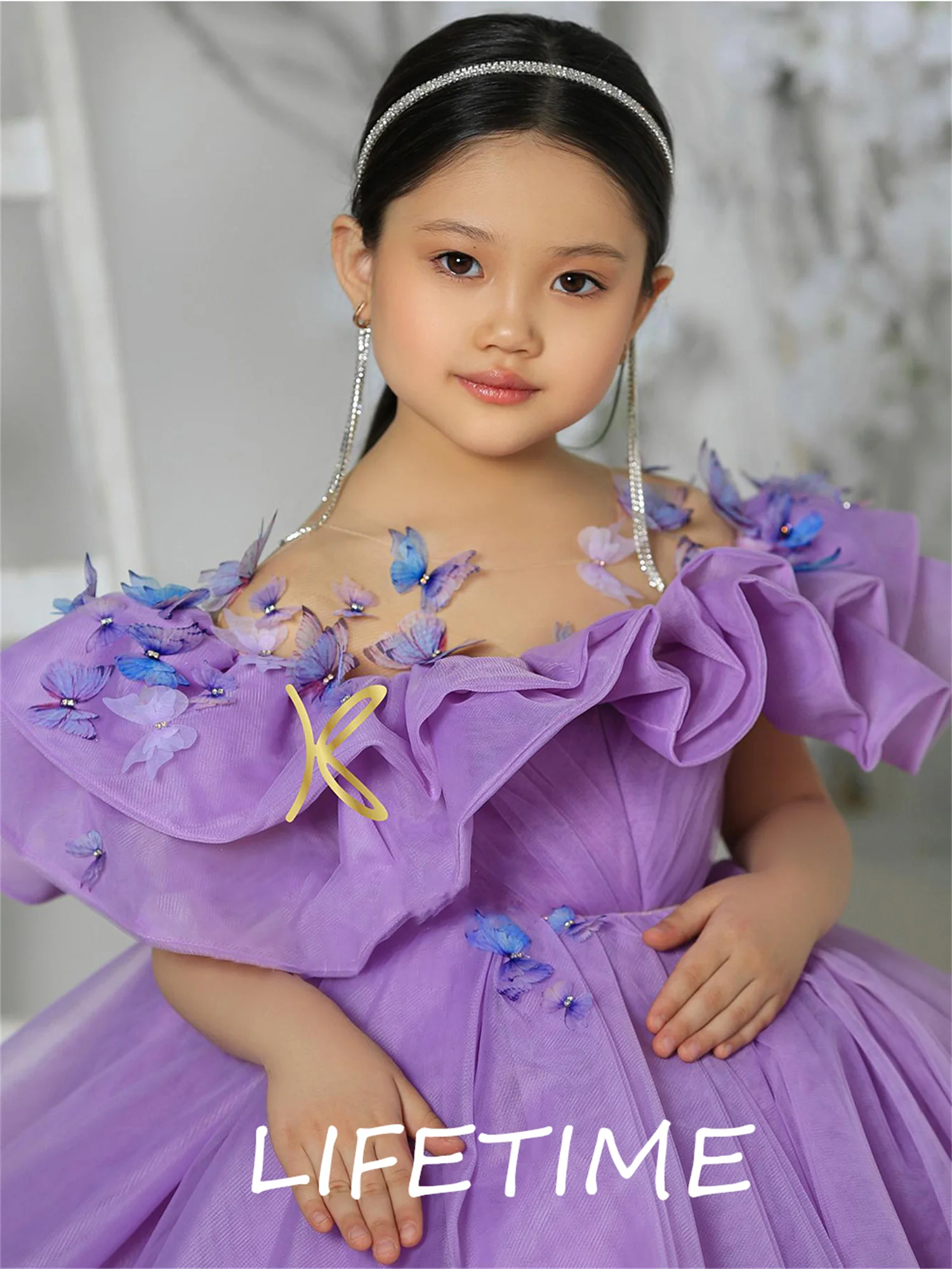 PurpleTulle-Robe de princesse longueur genou pour filles, robes de demoiselle d'honneur, robes de fête d'anniversaire mignonnes pour bébé fille