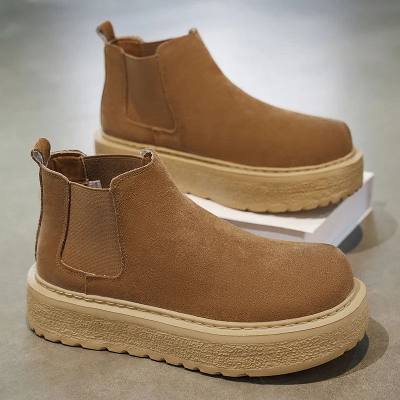 

Chelsea Boots Men's 2025 New Style Solid Color Versatile Retro One-foot High-top Shoes Thick-soled Short Boots Men