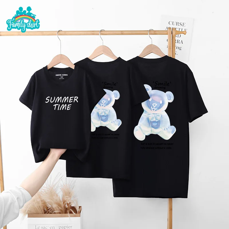 

Mommy and Daughter Matching Clothes Cartoon Bear Family Party Shirt Outfits Children Toddler Shirts Mom Sets Baby Girl Clothes