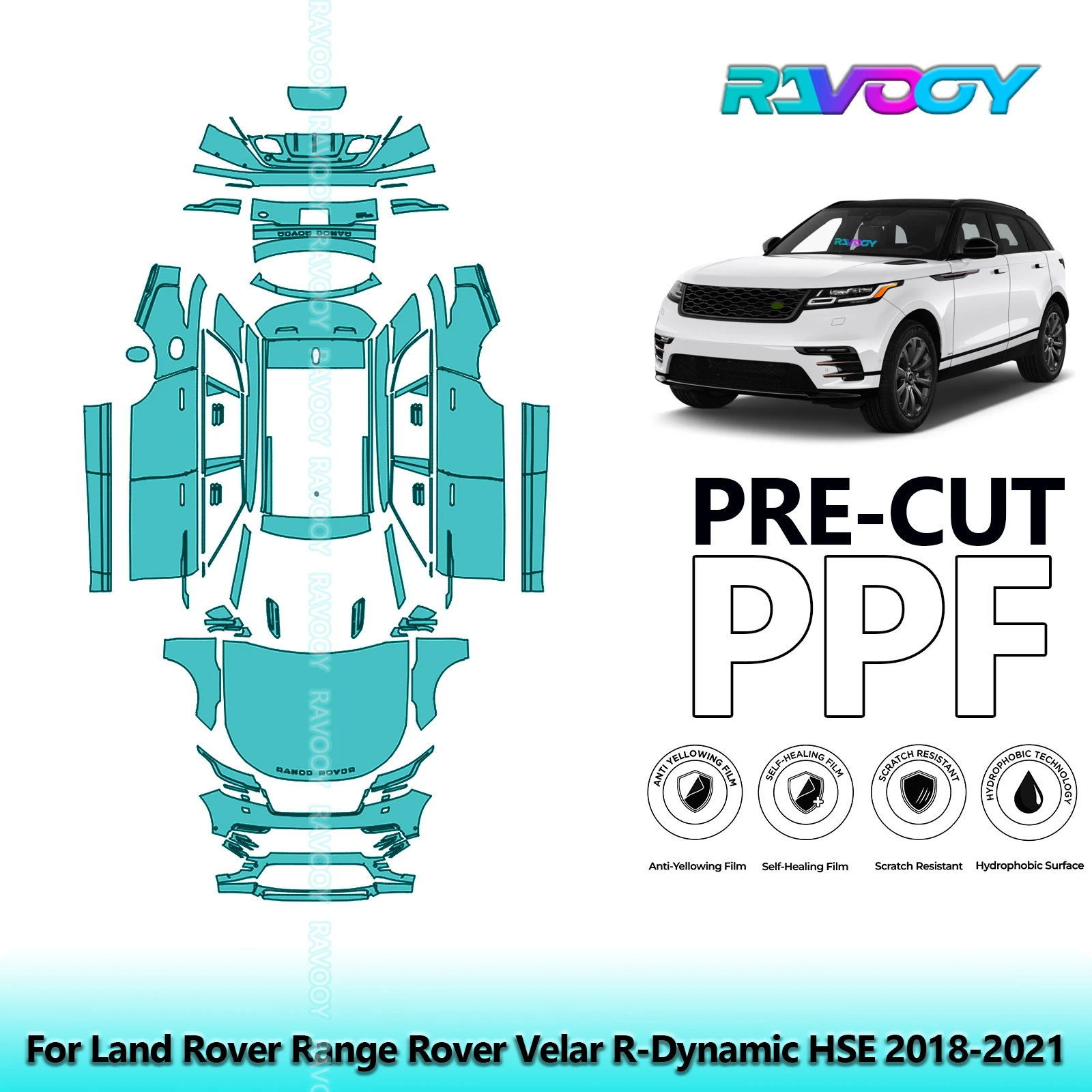 

Для Land Rover Range Rover Velar R-Dynamic HSE 2018-2021 8,5 мил предварительно вырезанная защитная пленка для автомобиля PPF