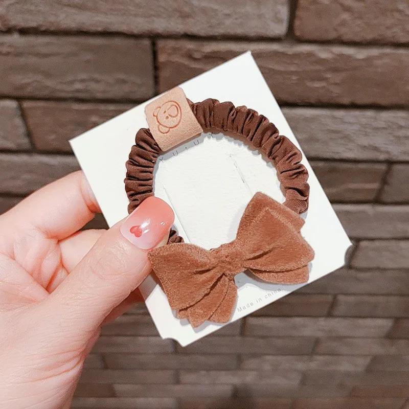 Autumn Winter New Sweet Plush Brown Bow Tie Girls' Women Hair Ties Elastic Hair Band Hair Ropes Hair Accessories Headwear