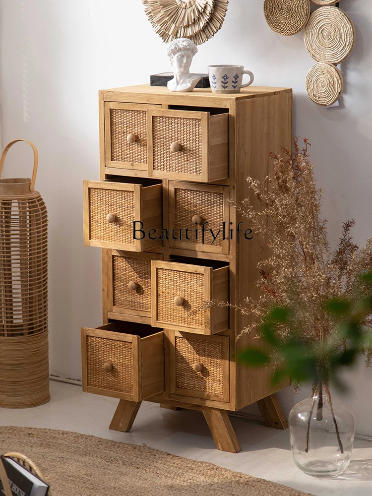 Rattan Drawer Storage Cabinet Household Storage Box Whole Square Chest of Drawers