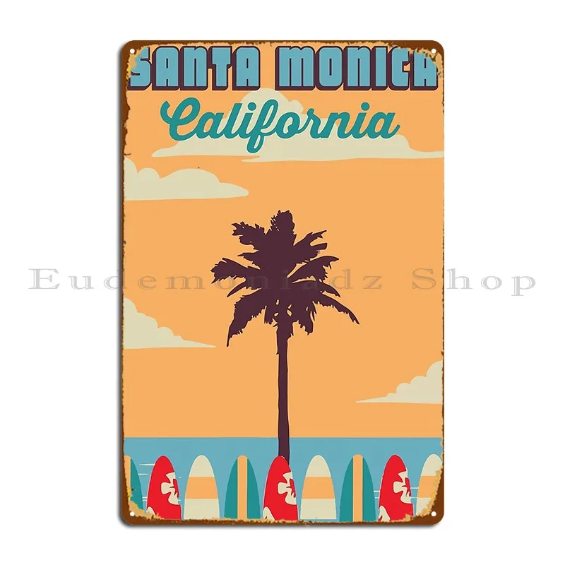 Santa Monica California Metal Plaque Poster Wall Cave Cinema Wall Cave Garage Decoration Create Tin Sign Poster