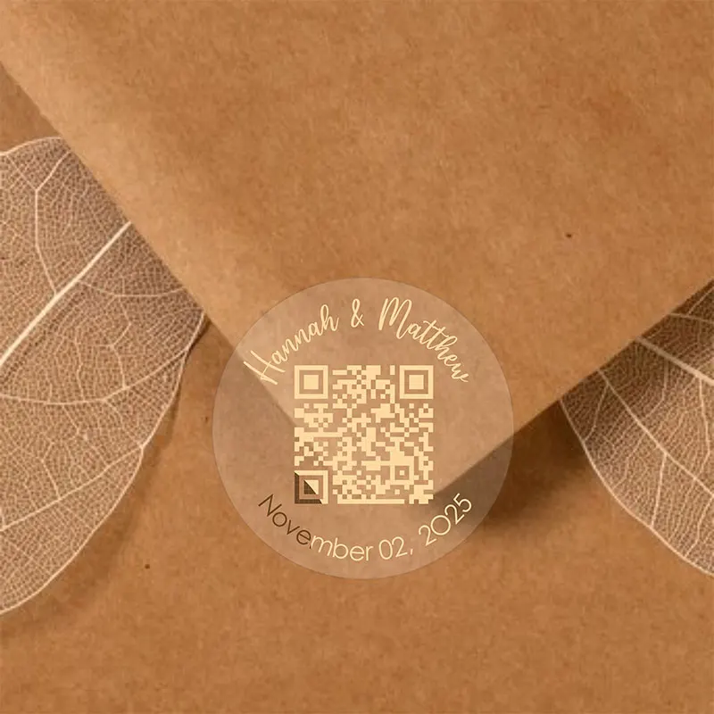 Custom Wedding QR Code Stickers Transparent Gold Foil Wedding Envelope Labels Your Own Wedding Website QR Code Stickers