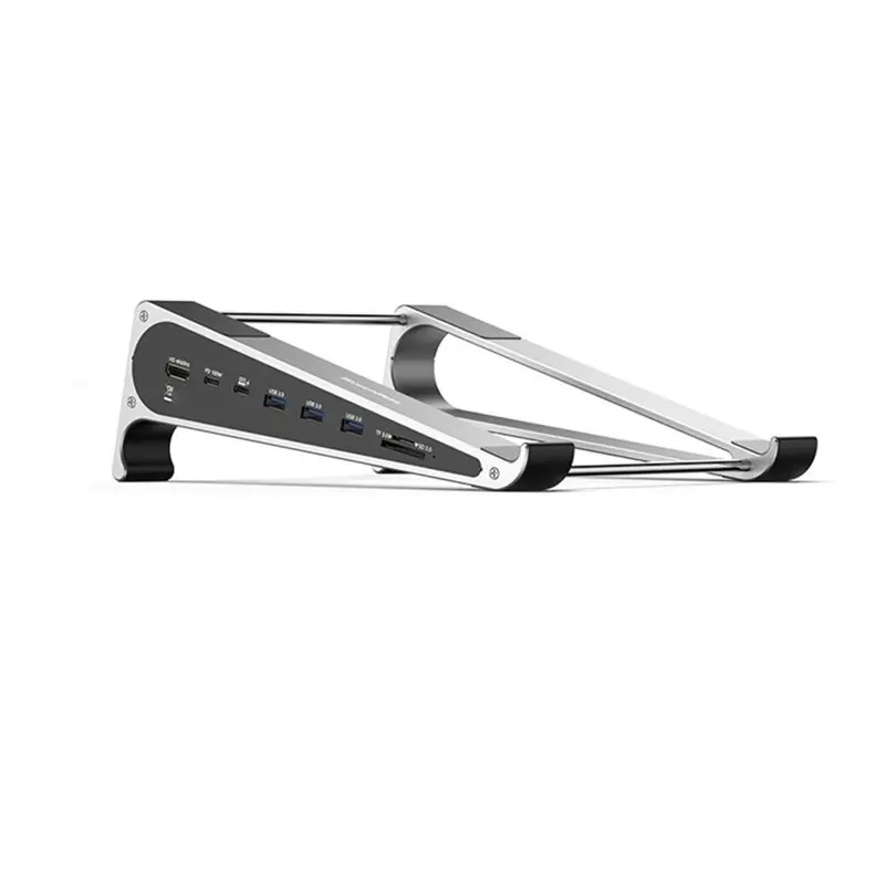 ABIJ-Aluminum Alloy 7 In 1 Laptop Stand With USB 3.0 5 Gbps Type-C Hub Docking Station 4K 60Hz HD SD/TF Card Reader 100W PD Char